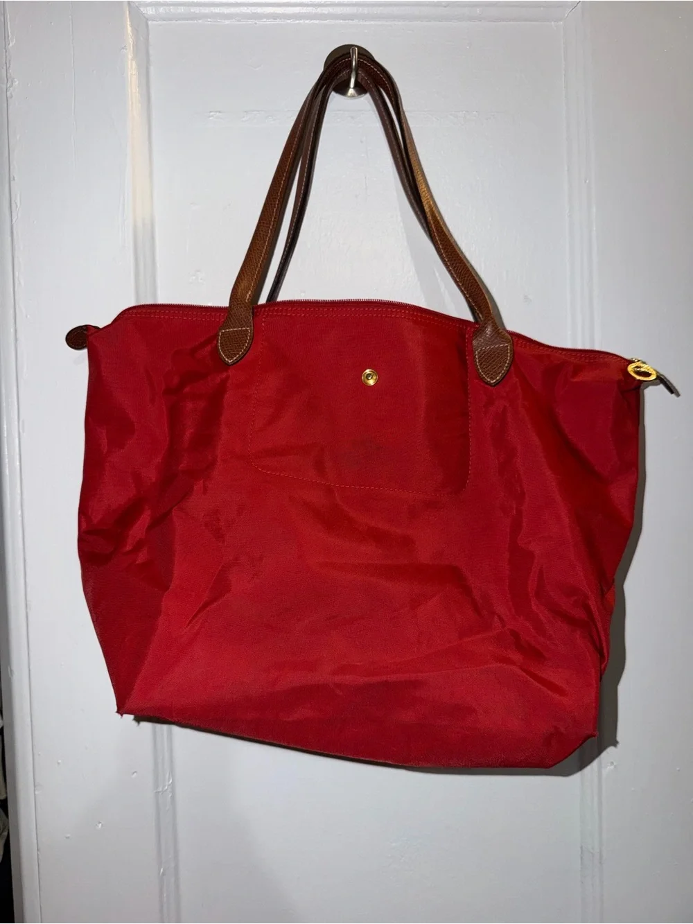 Longchamp Coral Tote with Brown Leather Trim